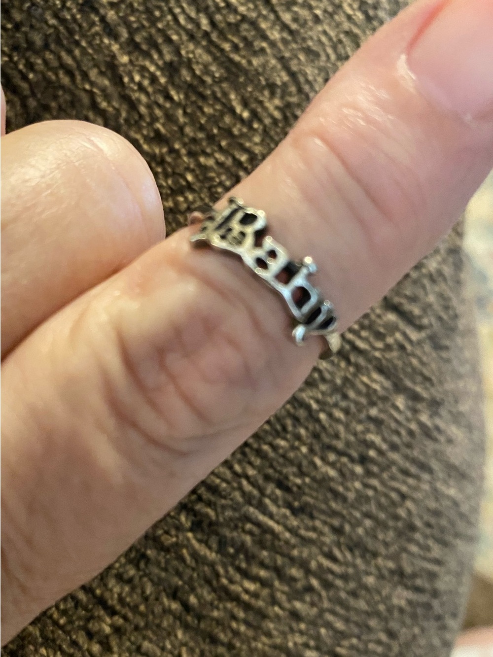 Gothic Baby Script Ring Y2K Grunge Costume Jewelry Silver Tone 7.5